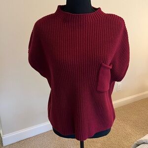 NWT Burgundy Cotton Sweater Sleeveless Pocket Boxy Size M Cotton